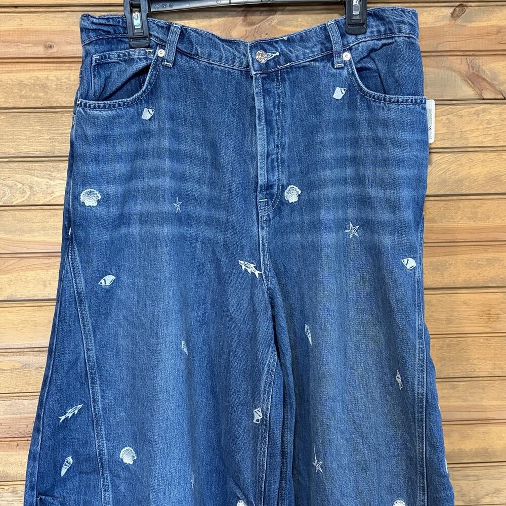 Free People We The Free Westward Under The Sea Wide Leg Jeans Size 32** Nautical - Picture 4 of 16